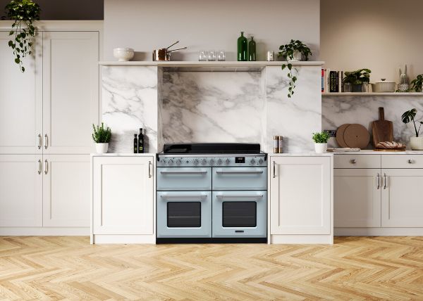 Rangemaster 15304 Estel Deluxe 110 Induction Range Cooker in Misty Blue with Chrome Trim - ESDLB110EIPMSB/CM1_room view
