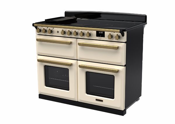 Rangemaster 18167 Estel Deluxe 110 Induction Range Cooker in Pale Cream with Antique Brass Trim - ESDLB110EIPPCR/AB1_angled