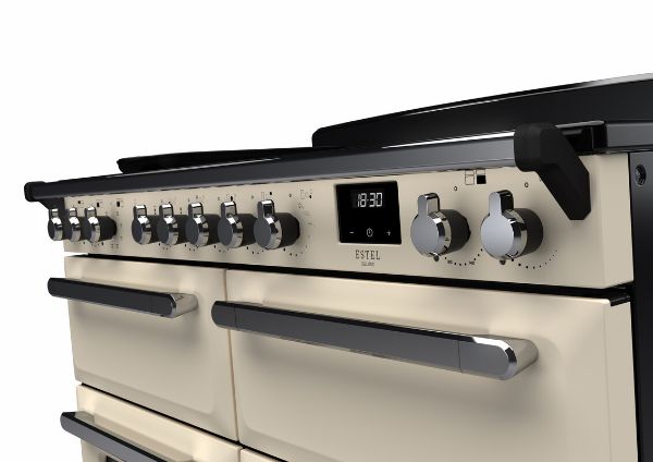 Rangemaster 15301 Estel Deluxe 110 Induction Range Cooker in Pale Cream with Chrome Trim - ESDLB110EIPPCR/CM1_controls
