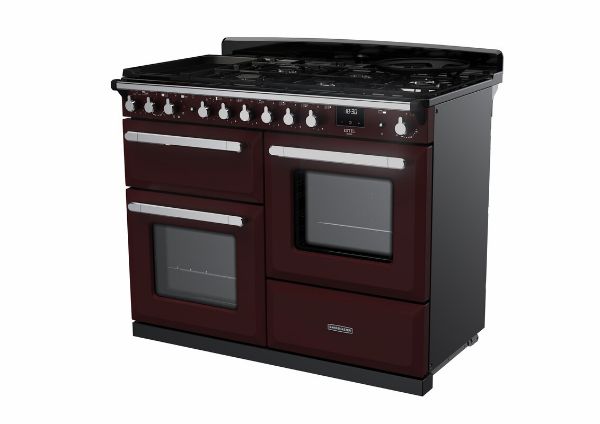 Rangemaster 15149 Estel Deluxe 110 Dual Fuel Range Cooker in Bordeaux with Chrome Trim - ESDLO110DFPBOR/CM1_angled