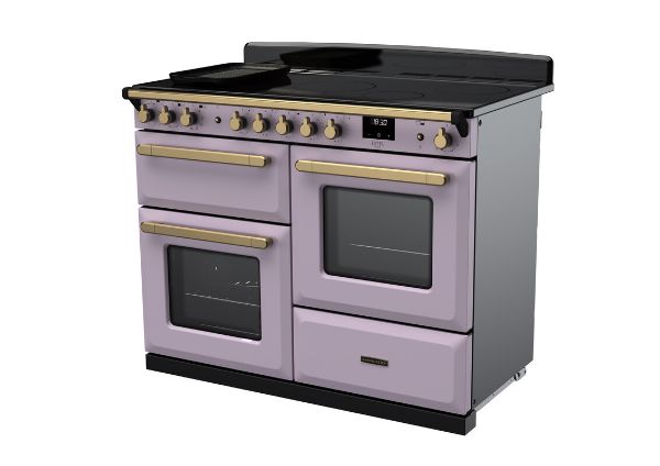 Rangemaster 18240 Estel Deluxe 110 Induction Range Cooker with Proving Drawer in Heather with Antique Brass Trim - ESDLO110EIPHTH/AB1_angled