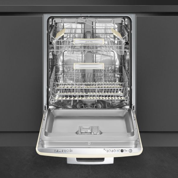 Smeg DIFABCR 60cm 50s style Built-in Dishwasher In Cream _ front view door open 