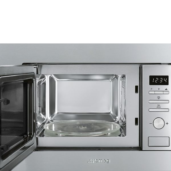 Smeg FMI020X 20 Litre Built-In Microwave with Grill in Stainless Steel open