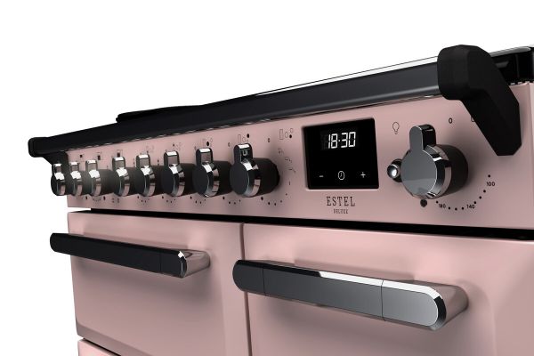 Rangemaster 15033 Estel Deluxe 90 Induction Range Cooker in Pale Pink with Chrome Trim - ESDL90EIPPPK/CM1_controls