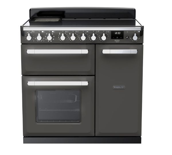 Rangemaster 15028 Estel Deluxe 90 Induction Range Cooker in Slate with Chrome Trim - ESDL90EIPSLT/CM1_main