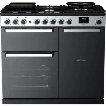 Rangemaster Edge Deluxe 100 Dual Fuel Range Cooker in Black Glass with Chrome Trim - EDDL100DFGBLK/CM1_main Rangemaster Edge Deluxe 100 Dual Fuel Range Cooker in Black Glass with Chrome Trim - EDDL100DFGBLK/CM1_main