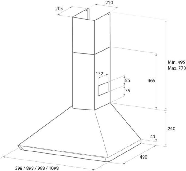 Rangemaster 62240 60cm Chimney Cooker Hood in Stainless Steel and Chrome - LEIHDC60SC/_ size info