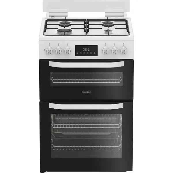Hotpoint HDD6GDC2W 60cm Dual Fuel Double Cooker with Glass Lid - White_main