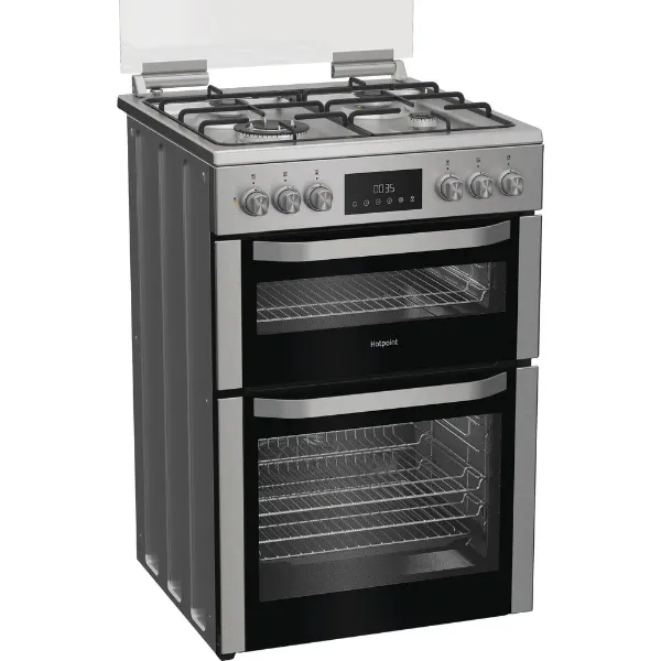 Hotpoint HDD6GDC2WX 60cm Dual Fuel Double Cooker with Glass Lid - Stainless Steel