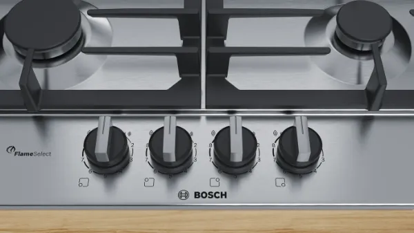 Bosch PCP6A5B90 60cm Series 6 Gas Hob in Stainless Steel controls