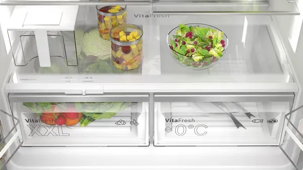 Bosch KFI96APEAG Series 6, French door bottom freezer, multi door, 183 x 90.5 cm, Brushed steel anti-fingerprint shelves
