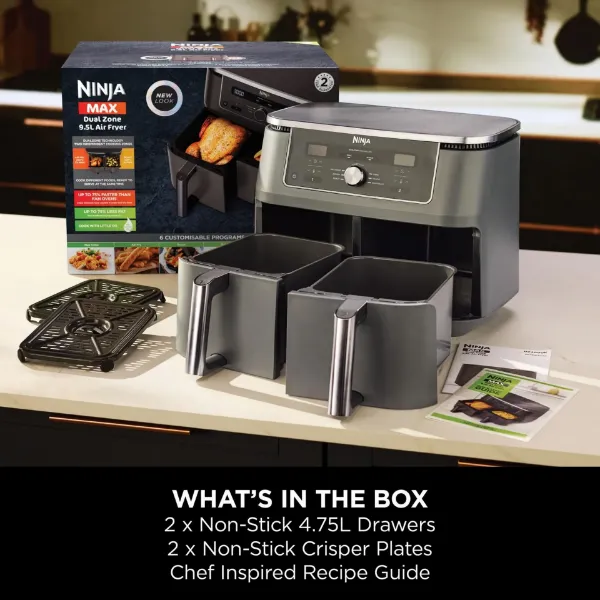 Ninja DZ400UK 9.5 litre MAX 6-in-1 Dual Zone Air Fryer - Gun Metal Grey_contents
