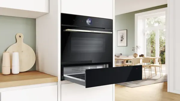 Bosch BIC7101B1B Series 8, Built-in warming drawer, 60 x 14 cm, Black open 4