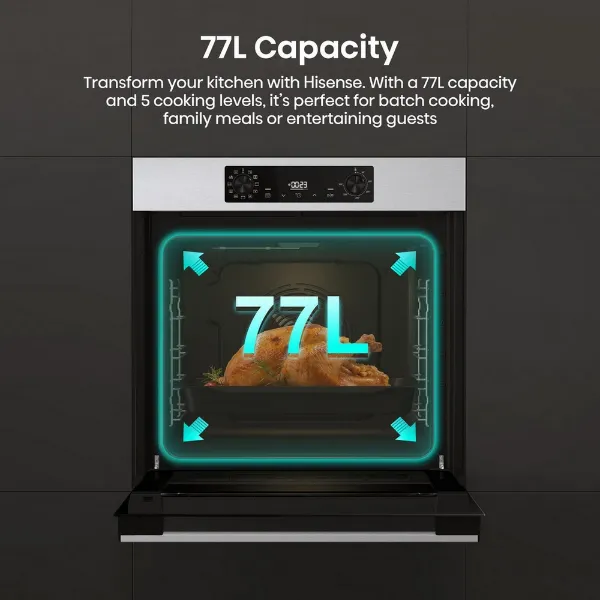 Hisense BI622AXPGUK 59.5cm Built In Electric Single Oven - Black & Stainless Steel_77l capacity