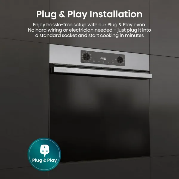 Hisense BI622AXPGUK 59.5cm Built In Electric Single Oven - Black & Stainless Steel_plug and play