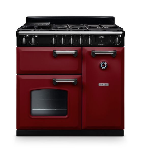 Rangemaster 14152 Classic 90 Dual Fuel Range Cooker in Bordeaux with Chrome Trim - CL90DFPBOR/CM1