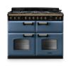 Picture of Rangemaster 18367 Classic Deluxe BC 110 Dual Fuel Range Cooker with Slow Cook Oven in Stone Blue with Antique Brass Trim - CLDLB110DFPSTB/AB1