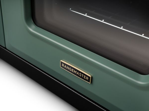 Rangemaster 18366 Classic Deluxe BC 110 Dual Fuel Range Cooker with Slow Cook Oven in Mineral Green with Antique Brass Trim - CLDLB110DFPMGR/AB1_badge
