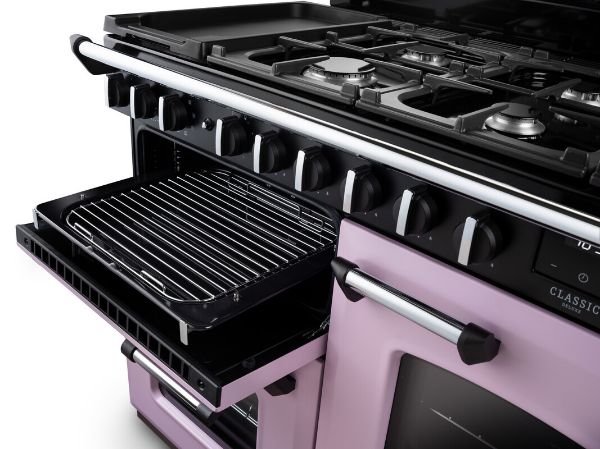 Rangemaster 17819 Classic Deluxe OC 110 Dual Fuel Range Cooker in Heather with Chrome Trim - CLDLO110DFPHTH/CM1_grill