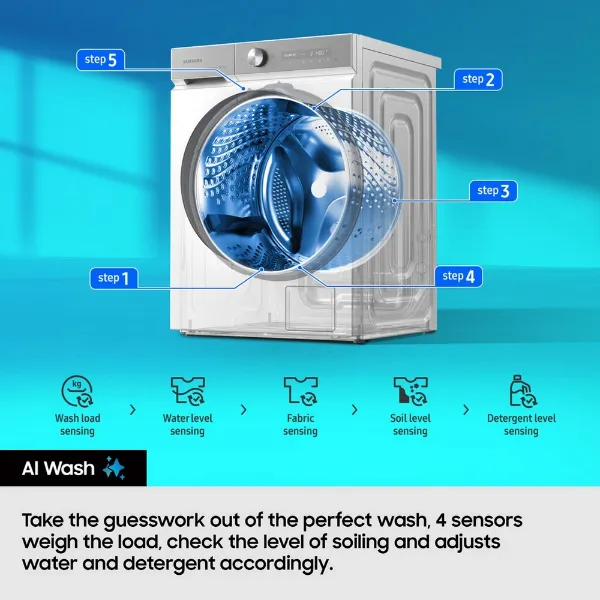Samsung WW90DG6U85LEU1 9kg 1400 Spin Washing Machine - White_ai wash