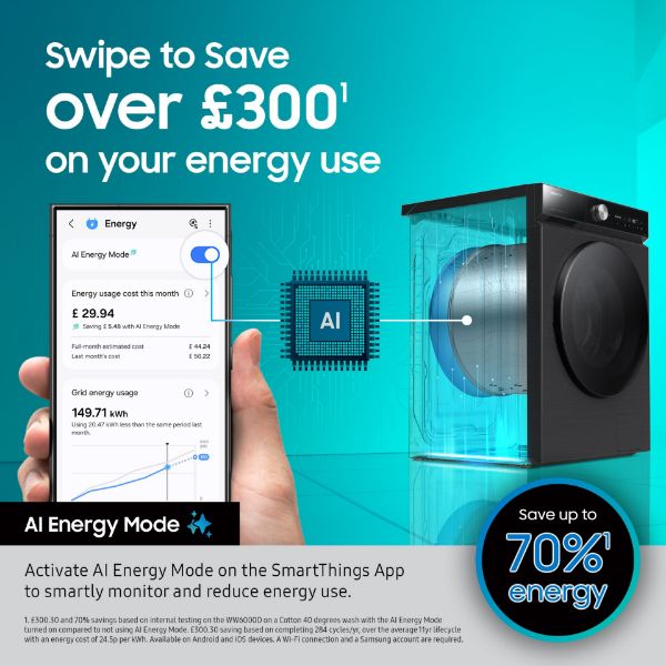 Samsung WW11DB8B95GHU1  Series 8 AI Energy 11kg 1400 Spin Smart Washing Machine - White_ai energy mode