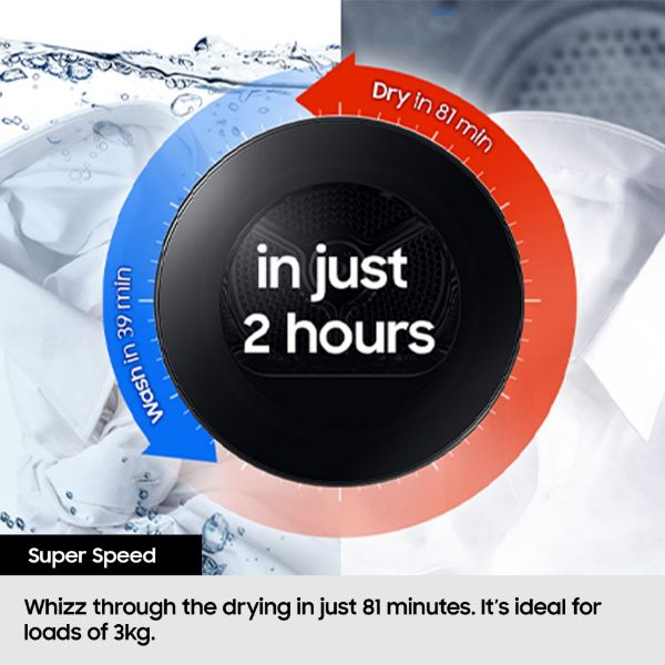 Samsung DV90BB9445GHS1 Series 8 9kg Smart Heat Pump Tumble Dryer - White_super speed