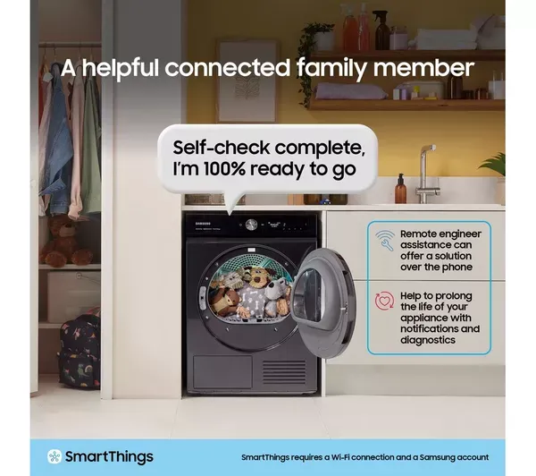 Samsung DV90T6240LE/S1 9kg Heat Pump Smart Tumble Dryer - White_smart things