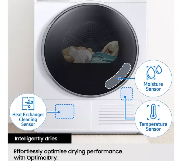 Samsung DV90T6240LE/S1 9kg Heat Pump Smart Tumble Dryer - White-optimal dry
