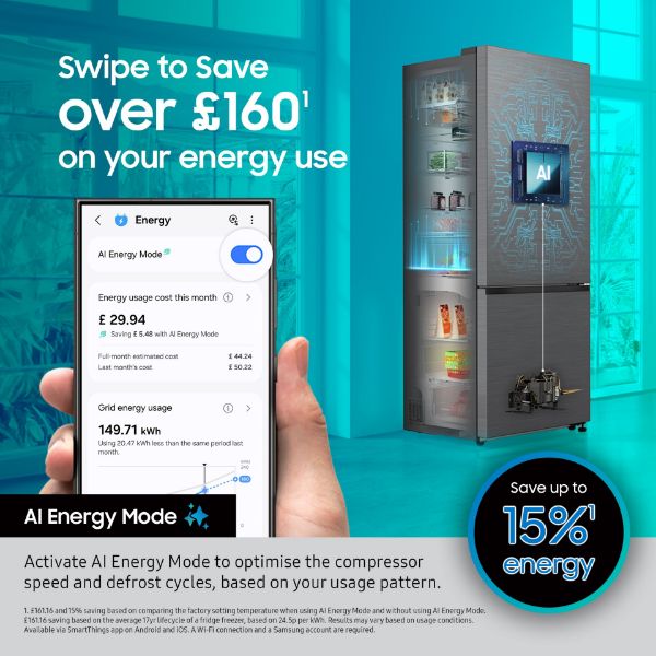 Samsung RB34C600ESA/EU 59.5cm 60/40 SpaceMax™ 344L Smart Combi Frost Free Fridge Freezer - Silver_ai energy mode