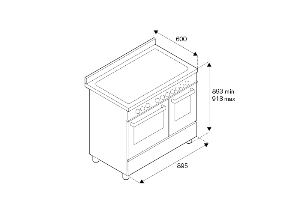 Bertazzoni Professional 90cm Induction Twin Oven Range Cooker in Bianco_Dimensions