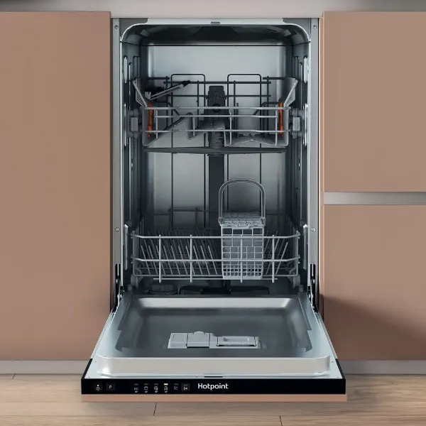 Hotpoint HP2IE10CS80UK Integrated Slimline Dishwasher with Rapid Wash open