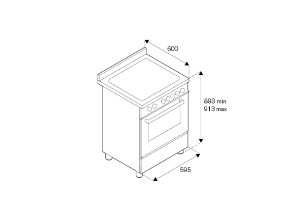 Bertazzoni Professional 60cm Single Dual Fuel Range Cooker in Nero_Dimensions