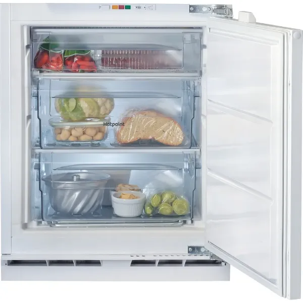 Hotpoint HBUFZ011 integrated upright freezer open