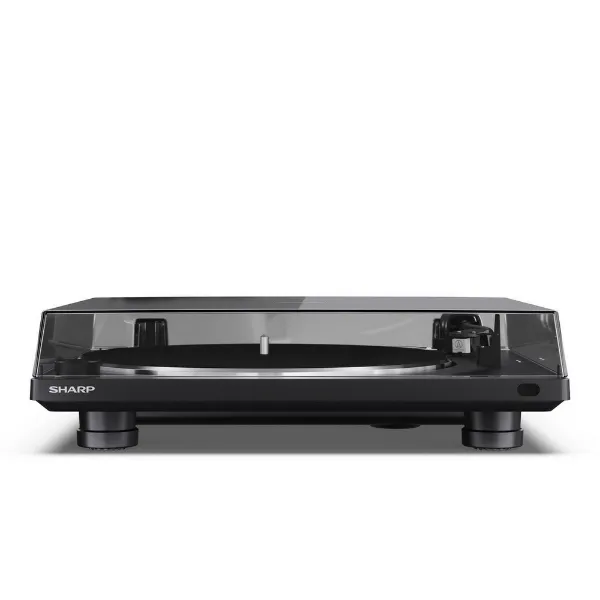 Sharp RPTT100CPSS30 Pair of Wireless Bookshelf Speakers with Automatic Bluetooth Turntable - Black_front