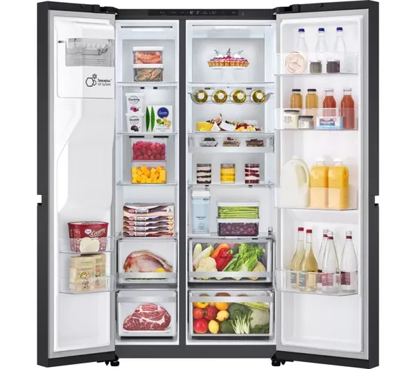 LG GSLE91EVAB 623L Side-By-Side Fridge Freezer with Water & Ice Dispenser in Essence Black Steel_interior full