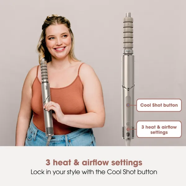 Shark HD436SLUK FlexStyle Air Styler & Hair Dryer for Straight & Wavy Hair - 4 Attachments - Stone_cool shot button