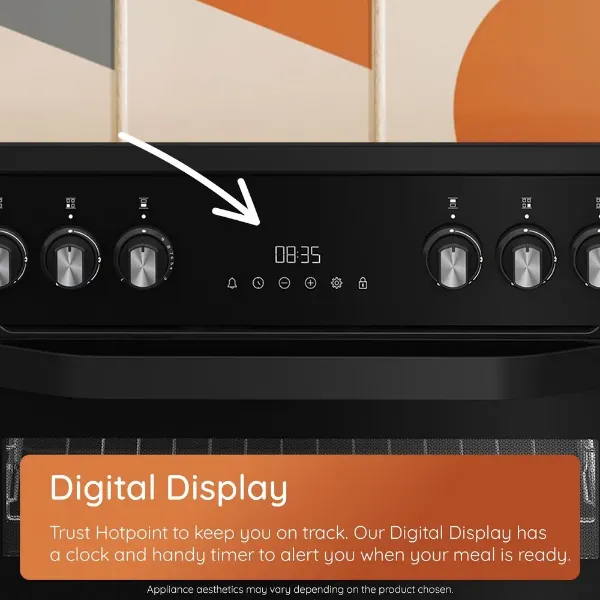 Hotpoint HDG6GDCB1 60cm Gas Double Cooker with Glass Lid - Black_digital display