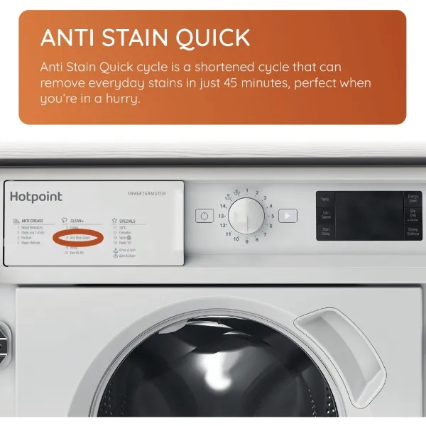 Hotpoint BIWDHG961485UK Integrated 9kg/6kg 1400 Spin Washer Dryer in White_AntiStainQuick