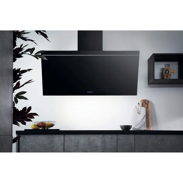 Hotpoint PHVP82FLTK 90cm Chimney Cooker Hood in Black