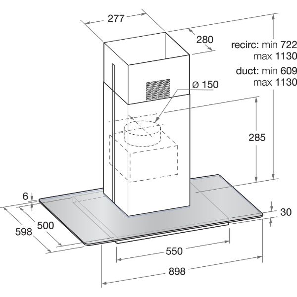 Hotpoint UIF93FLBX 90cm Chimney Island Cooker Hood in Stainless Steel_Dimensions