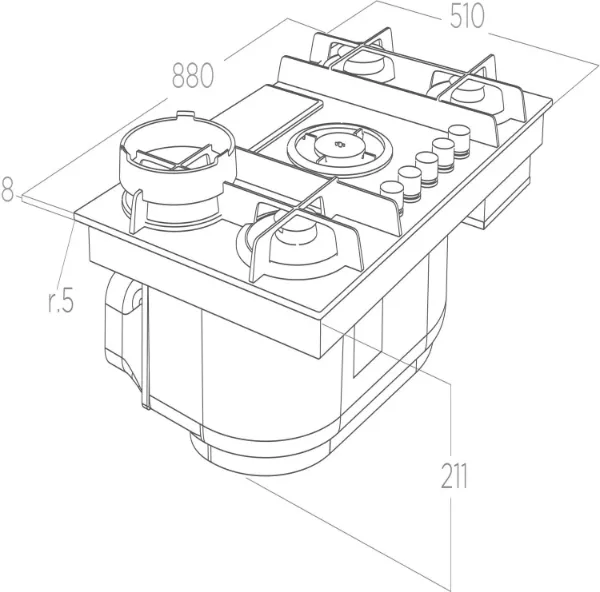 Elica NT-FLAME-EVO-GR NikolaTesla Flame 90cm Venting Gas Hob in Grey_diagram