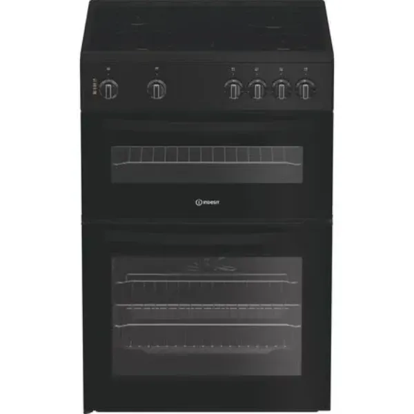 Indesit IDE6VMB 60cm Electric Double Cooker with Ceramic Hob in Black