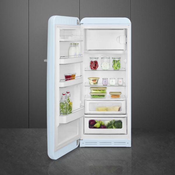 Smeg FAB28LPB6UK 60cm 50s Style Left Hand Hinged Free Standing Refrigerator In Pastel Blue
