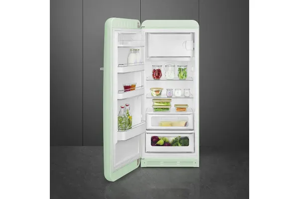 Smeg FAB28LPG6 60cm 50s Style Left Hand Hinged Free Standing Refrigerator In Pastel Green