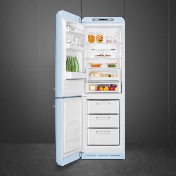 Smeg FAB32LPB6UK 60cm 50's Style Fridge Freezer Left Hand Hinge in Pastel Blue