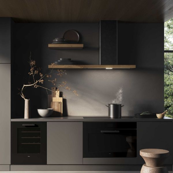Elica BIO-BLK 90cm Wall Mounted Chimney Cooker Hood in Black/Oak Wood