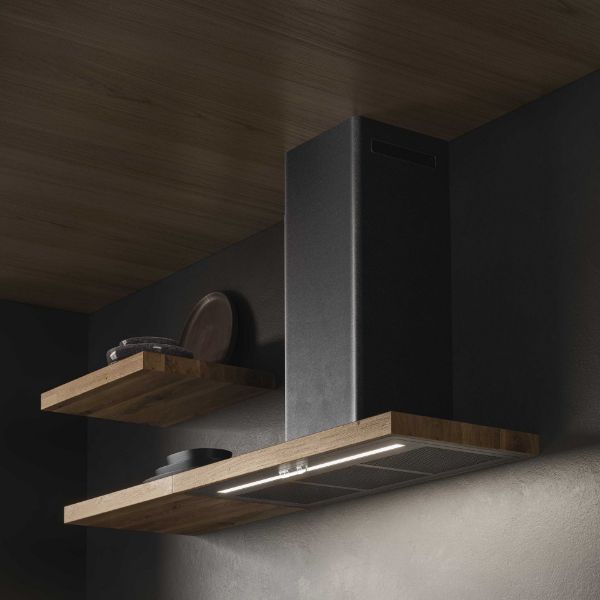 Elica BIO-BLK 90cm Wall Mounted Chimney Cooker Hood in Black/Oak Wood