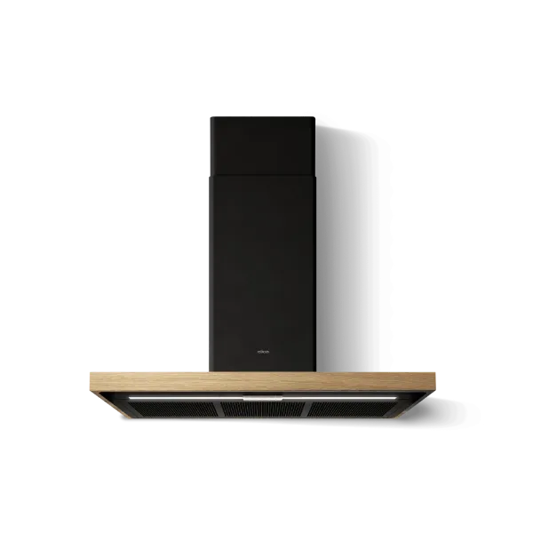 Elica BIO-BLK 90cm Wall Mounted Chimney Cooker Hood in Black/Oak Wood