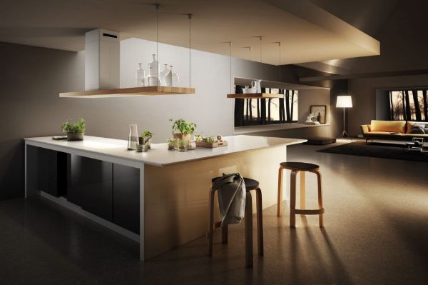 Elica BIO-ISLAND-BLK 120cm Island Cooking Hood in Black/Oak Wood