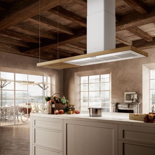 Elica BIO-ISLAND-BLK 120cm Island Cooking Hood in Black/Oak Wood